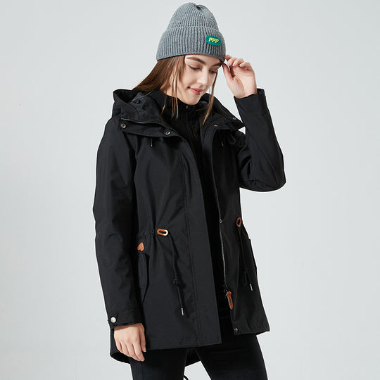 Damen wasserfeste Übergangsjacke mit verstellbarem Kapuzensystem und praktischen Taschen EB