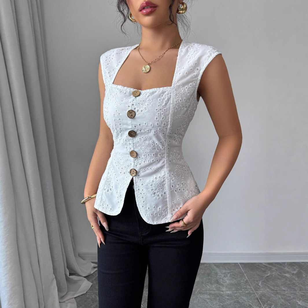 Damen Elegantes Oberteil mit Knopfdetails EB