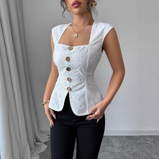 Damen Elegantes Oberteil mit Knopfdetails EB