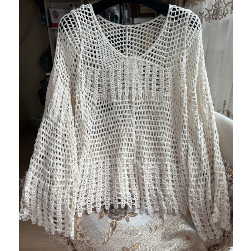 Damen Designer-Netzoberteil mit transparenten Details und V-Ausschnitt EB