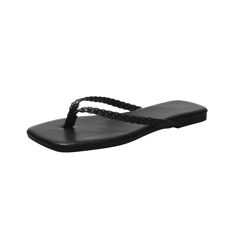 Damen Flip-Flops mit geflochtenem Riemen und bequemer Sohle EB