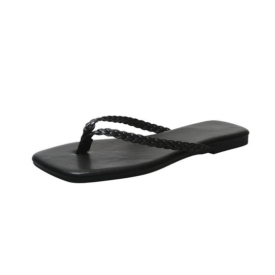Damen Flip-Flops mit geflochtenem Riemen und bequemer Sohle EB