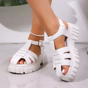 Damen Sportliche Plateau-Sandalen mit robustem Riemen-Design EB