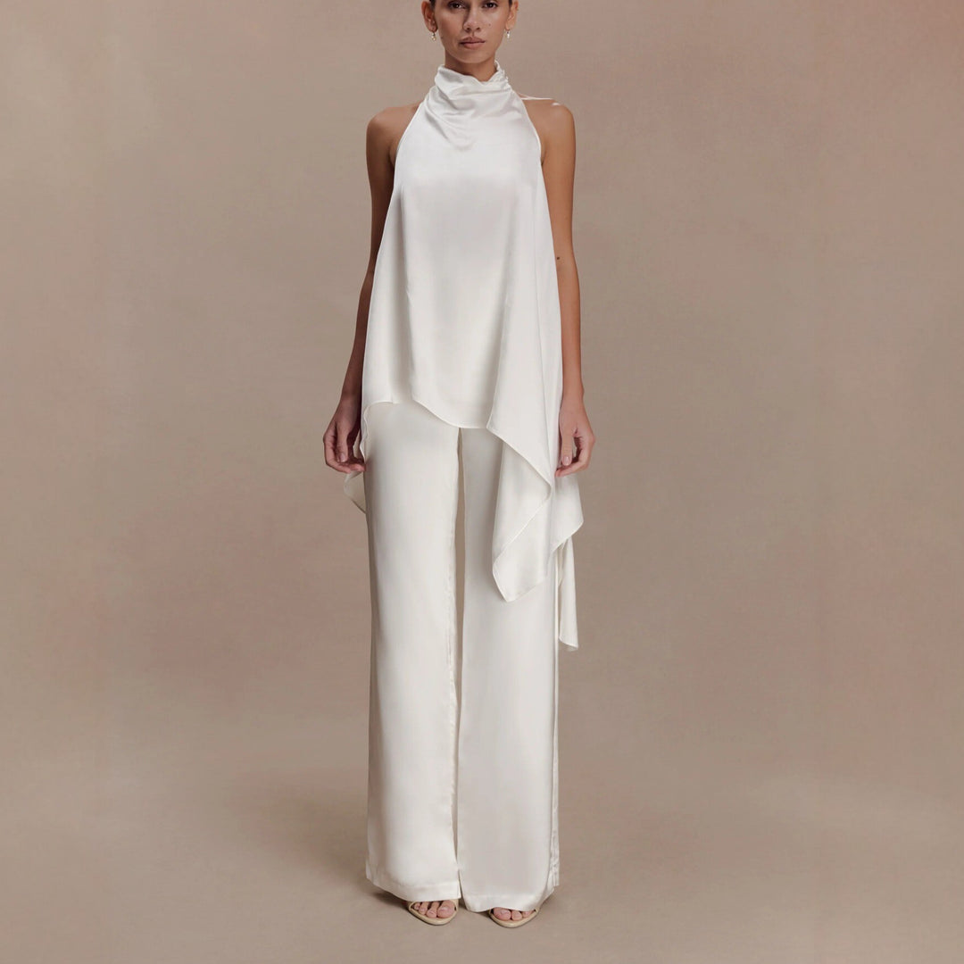 Damen elegantes satinierter Einteiler mit asymmetrischem Schnitt EB