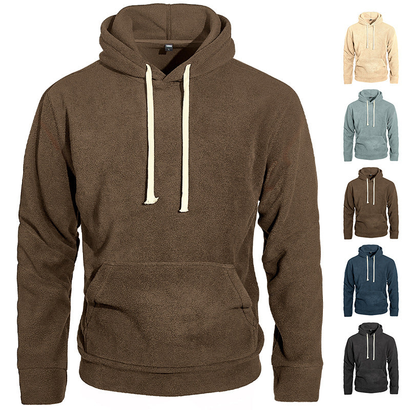 Herren nan samtweicher Kapuzenpullover mit Nahtdetails, Kängurutasche und Kontrastkordel EB