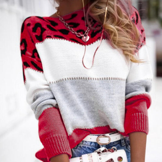 Damen Gemusterter Pullover mit animalischem Print und lässigem Schnitt EB