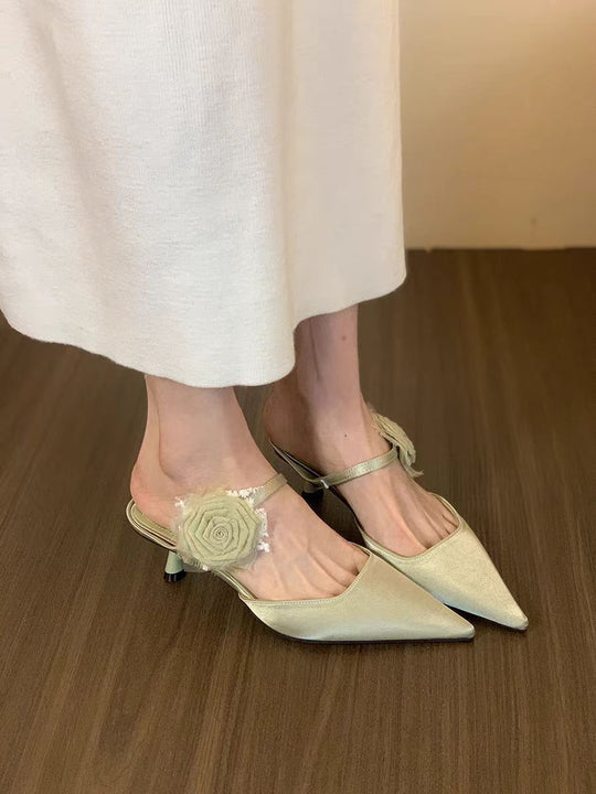 Damen Elegante Slingback-Pumps mit floralem Riemchen und spitzem Zehenbereich EB
