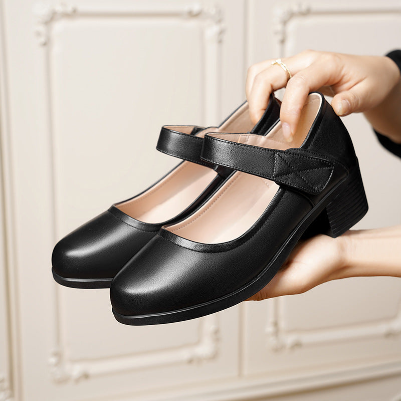 Damen Mary Jane Pumps mit verstellbarem Riemen und bequemem Blockabsatz EB