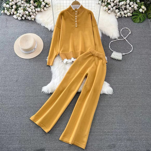 Damen Loungewear-Set mit hoher Rippstruktur und Knopfdetaillierung EB