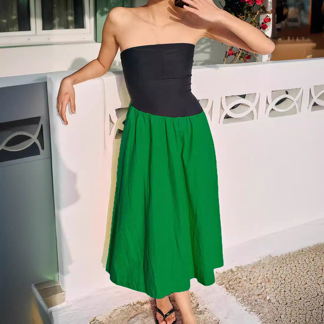 Damen ärmelloses Maxi-Kleid mit hochwertigem Oberteil und voluminösem Rock EB