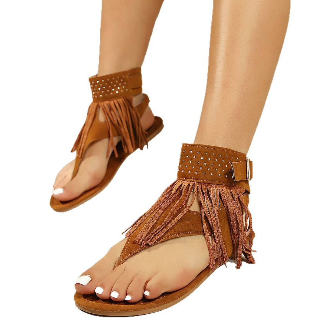 Damen modische Fransen-Sandalen mit glitzernden Akzenten EB