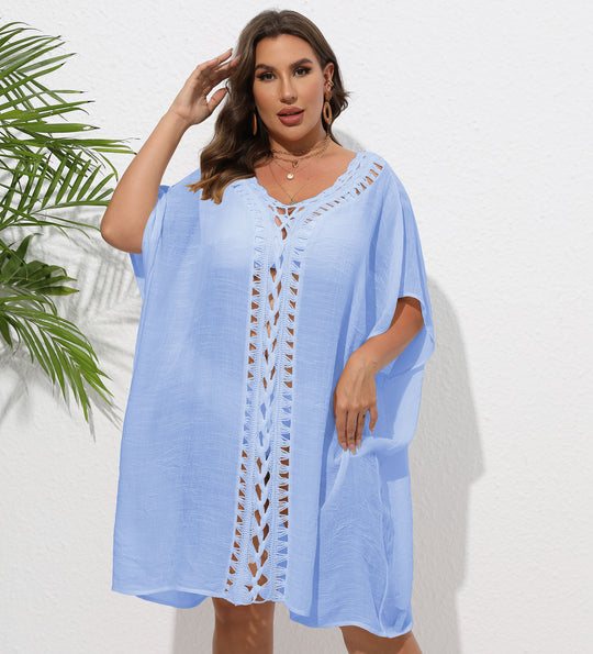Damen Luftiger Strandkimono mit dekorativer Häkelspitze EB