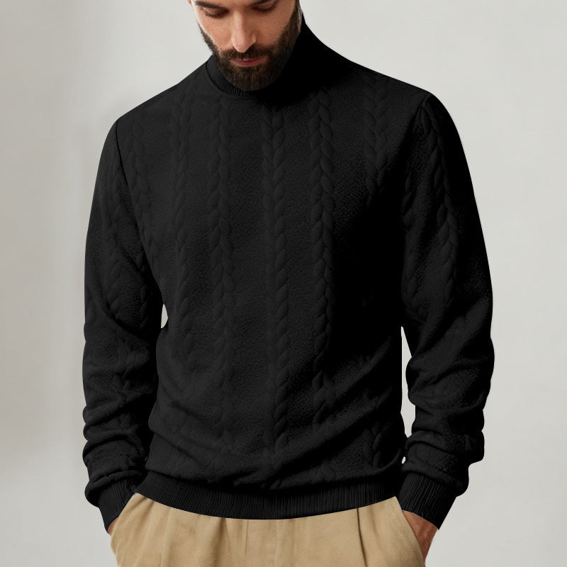 Herren nan Strickpullover mit Stehkragen, Zopfmuster, weichem Rippbündchen und Regular Fit EB
