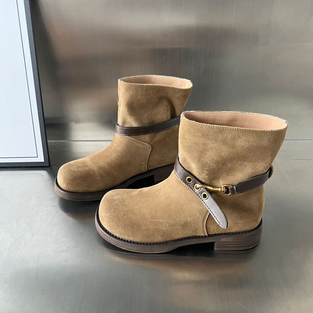 Damen elegante Short-Boots mit modischem Riemen und komfortablem Fußbett EB