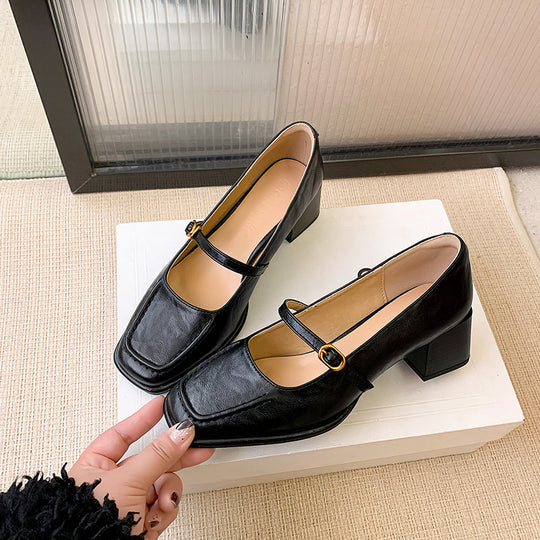 Damen elegante Mary Janes mit Blockabsatz und modischer Schnalle EB