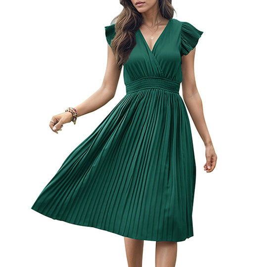 Damen Midikleid mit plissiertem Design und voluminösen Ärmeln EB