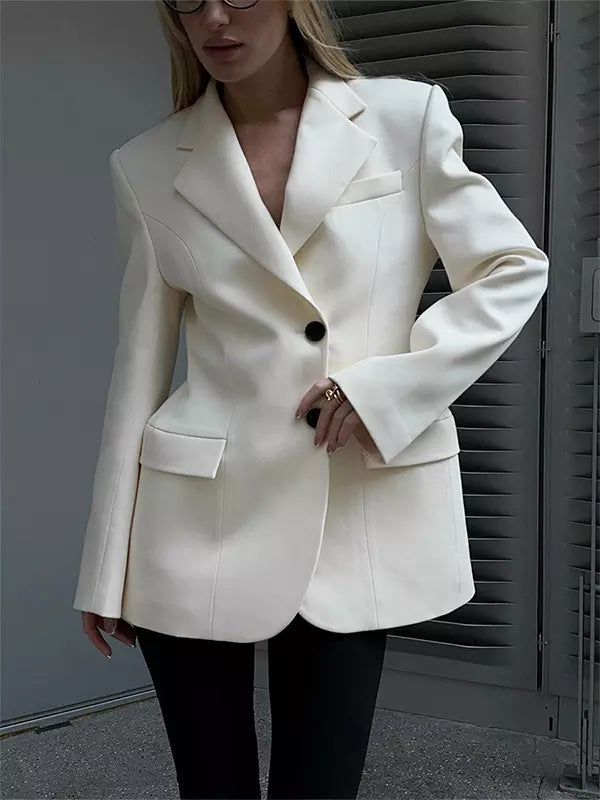 Damen Oversized Longblazer mit betonter Schulterpartie und Pattentaschen EB