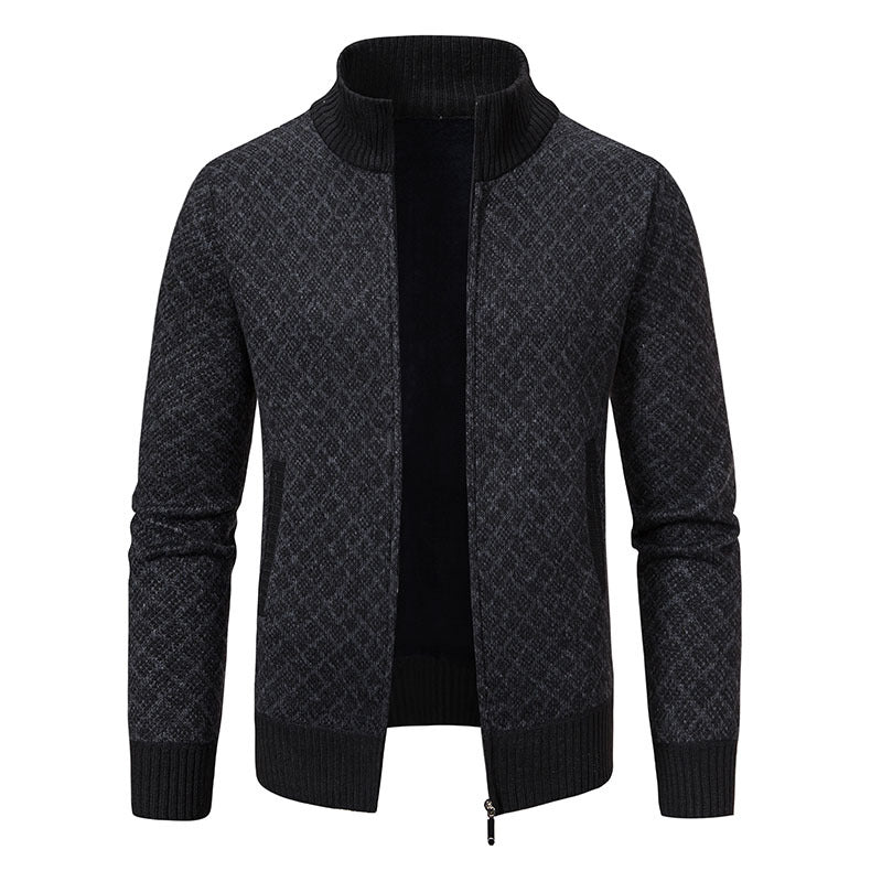 Herren Strickjacke mit modernem Zipper und hochwertigem Muster EB