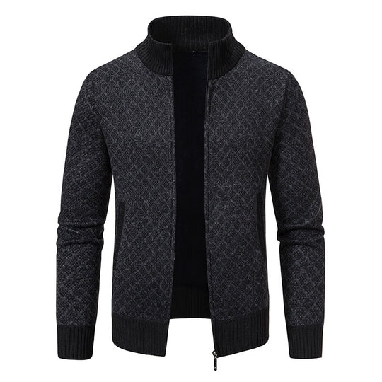 Herren Strickjacke mit modernem Zipper und hochwertigem Muster EB
