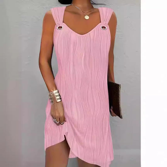 Damen Wellenmuster Kleid mit dekorativen Trägern EB