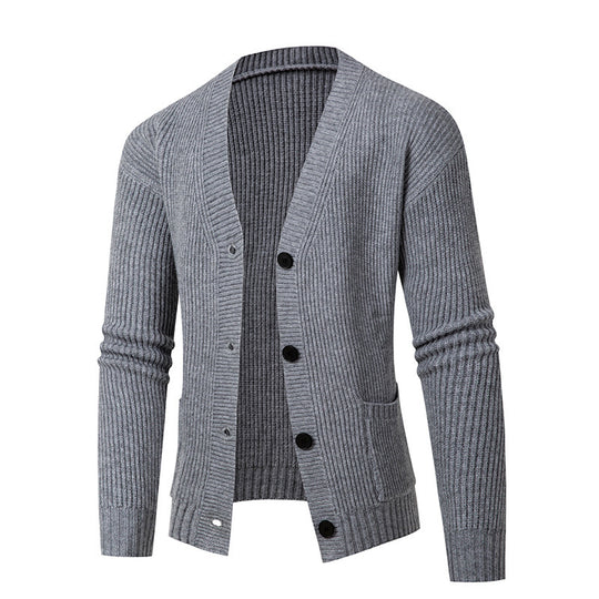 Damen gestreifte Strickjacke mit modischem Schnitt und praktischen Taschen EB
