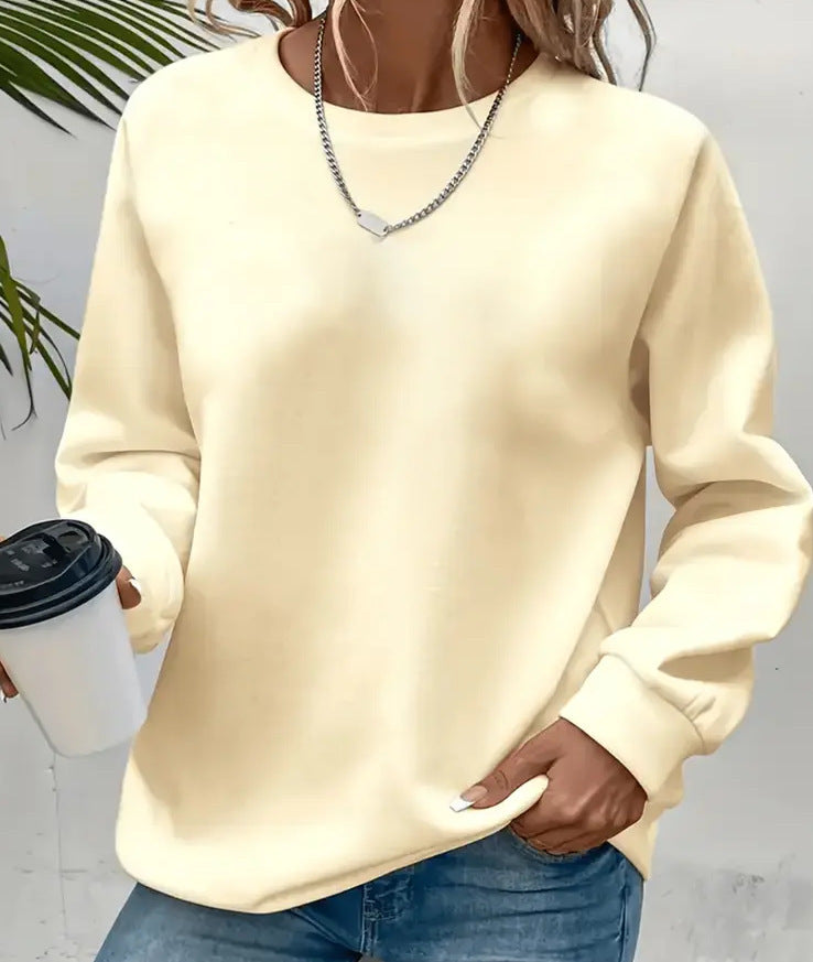 Damen nan Oversized Rundhals-Sweatshirt mit überschnittener Schulter, weichem Fleece-Innenfutter und gerippten Bündchen EB