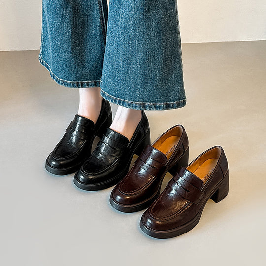Damen Elegante Loafers mit Blockabsatz EB