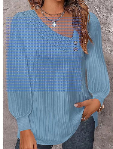 Damen Langarmshirt mit elegantem Plissee-Design und Knopfdetails EB
