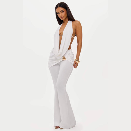 Damen Eleganter Jumpsuit mit doppeltem Kragen und trendiger Raffung EB