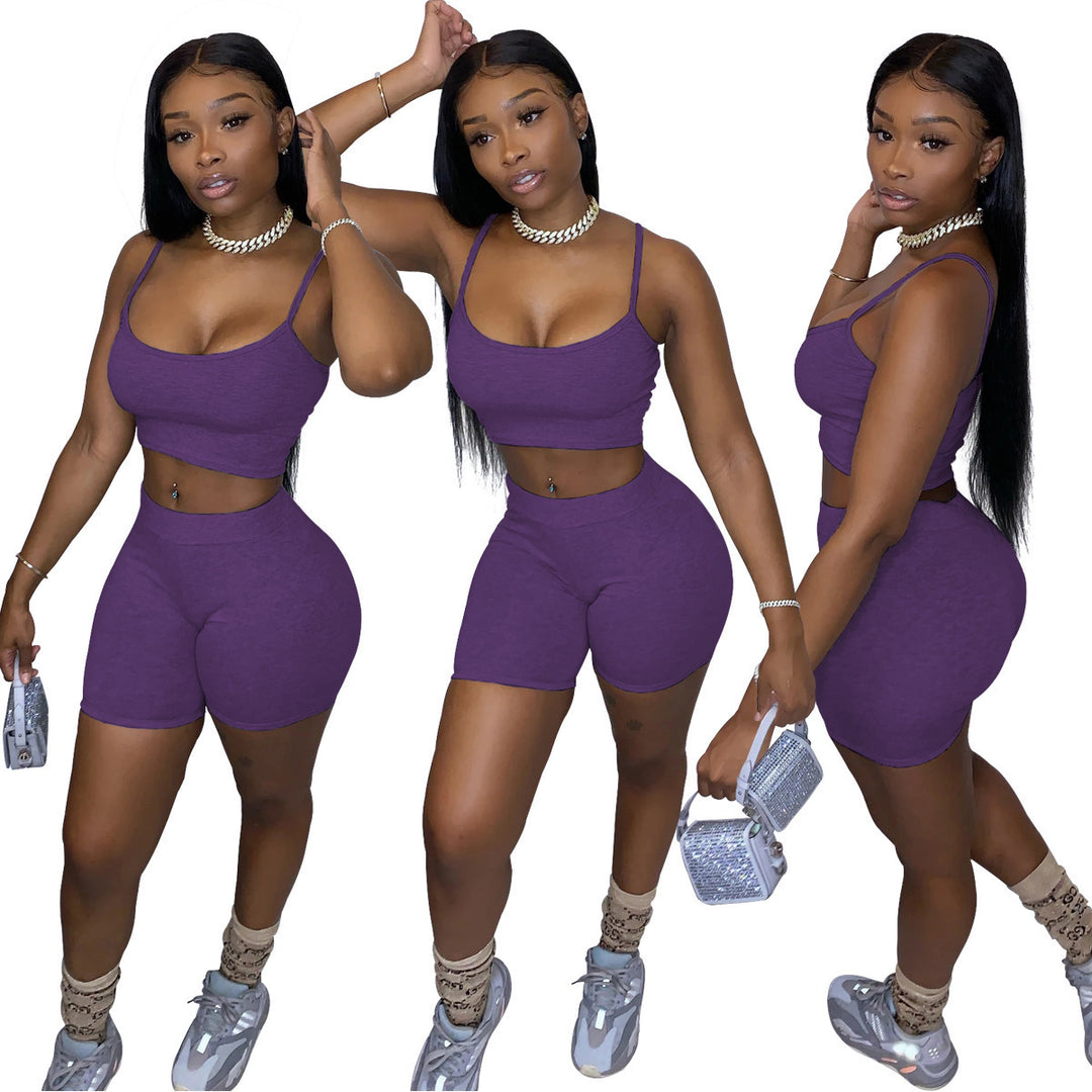 Damen Sportliches Set mit figurbetonendem Crop-Top und Shorts EB