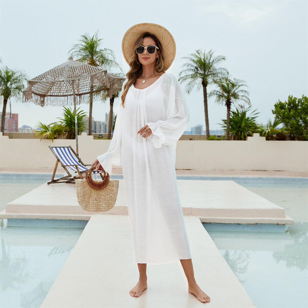 Damen elegante Bluse mit tiefem Rückenausschnitt und voluminösen Ärmeln EB