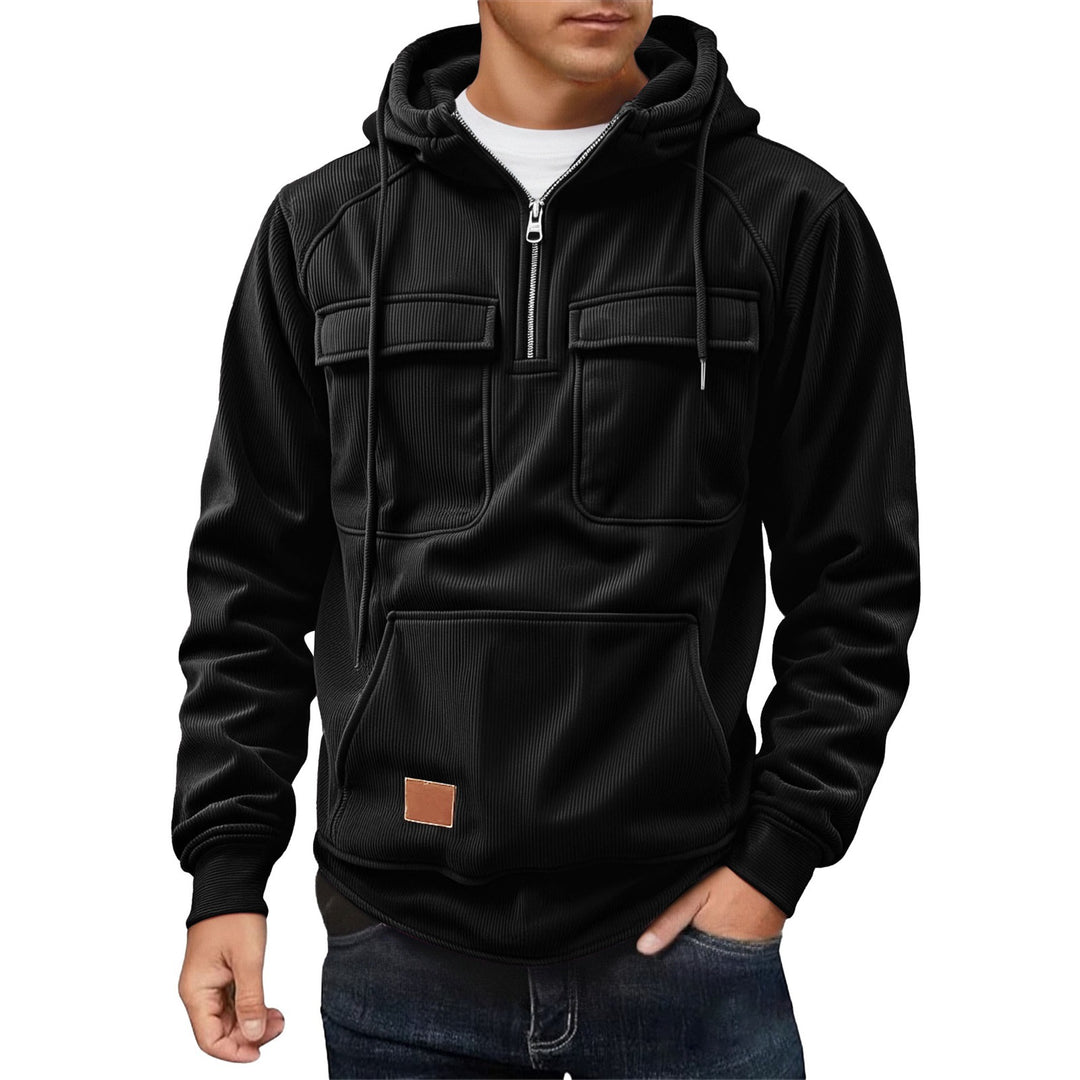 Herren Fleecepullover mit angezipptem Kragen und praktischen Taschen EB