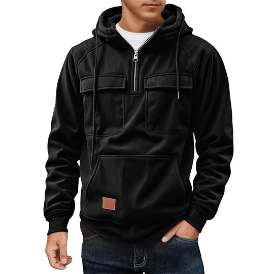 Herren Fleecepullover mit angezipptem Kragen und praktischen Taschen EB