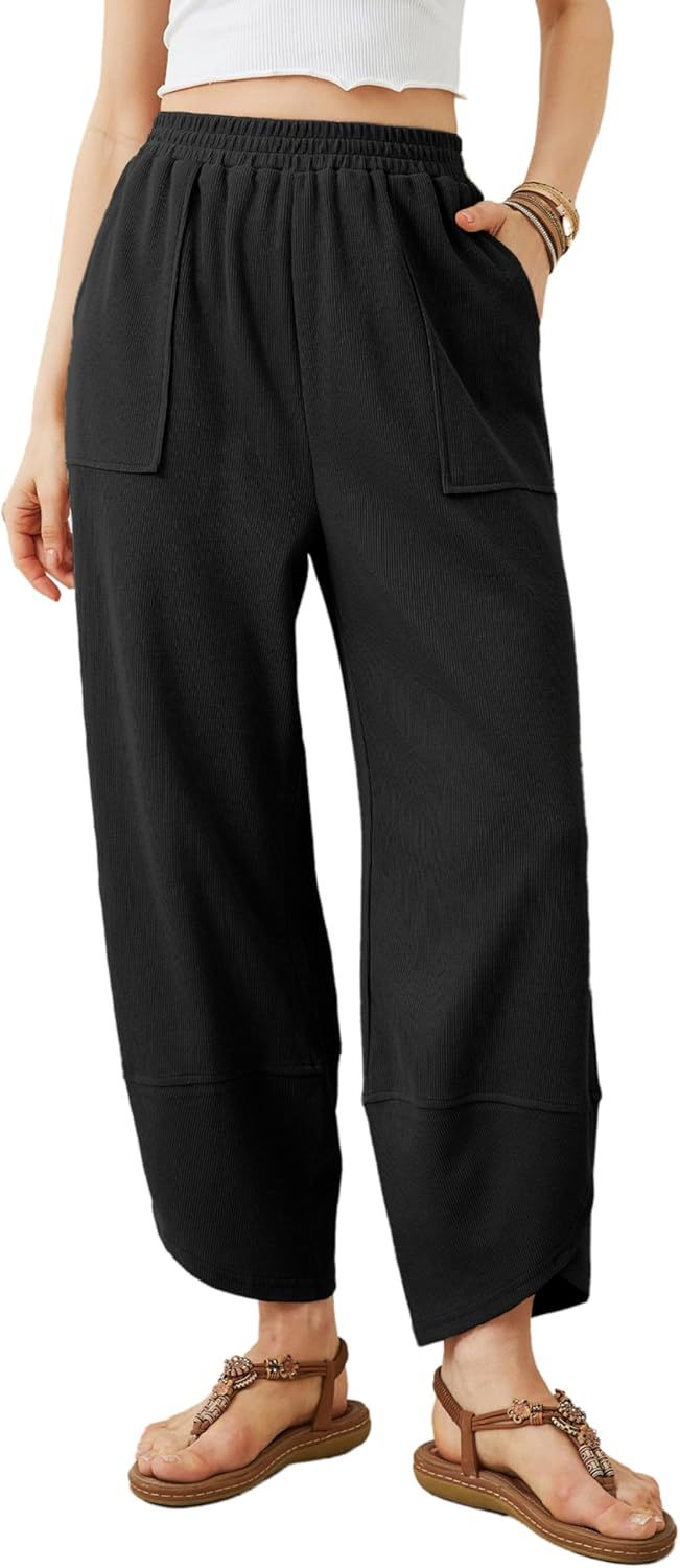 Damen weit geschnittene Freizeithose mit elastischem Bund und praktischen Taschen EB