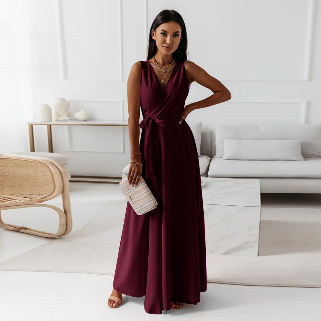 Damen elegantes Wickelkleid mit Taillengürtel EB