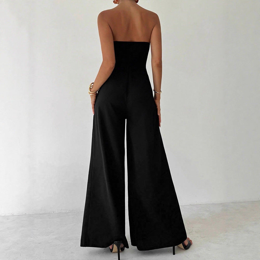 Damen Elegantes Jumpsuit mit asymmetrischem Ausschnitt und dekorativen Knöpfen EB