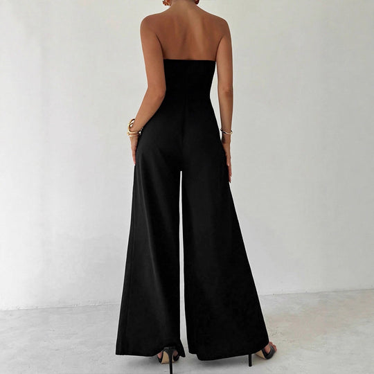 Damen Elegantes Jumpsuit mit asymmetrischem Ausschnitt und dekorativen Knöpfen EB