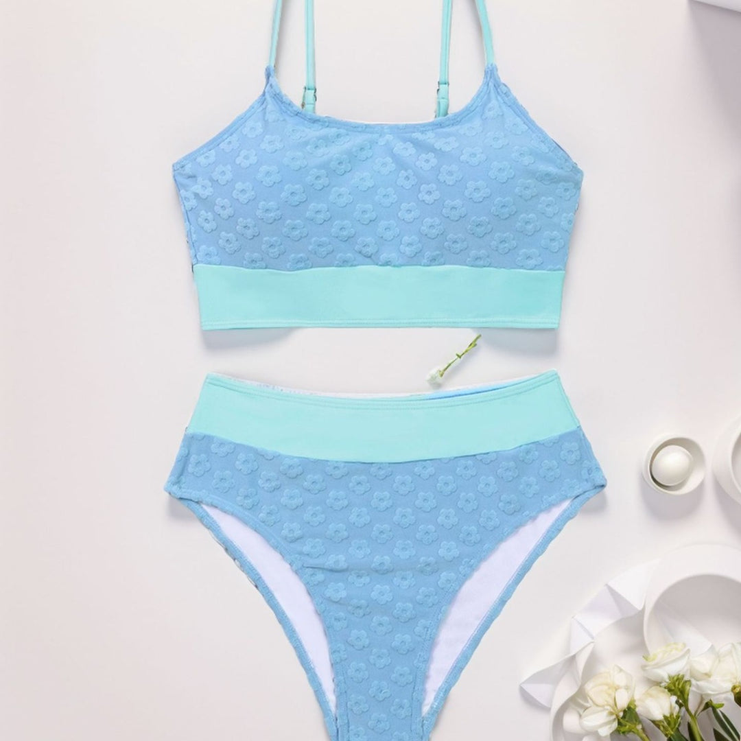 Damen Bikini-Oberteil mit hohem Bund und floralem Muster EB