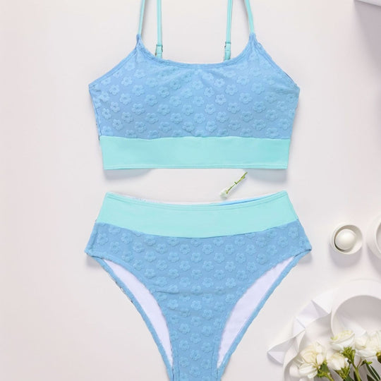 Damen Bikini-Oberteil mit hohem Bund und floralem Muster EB