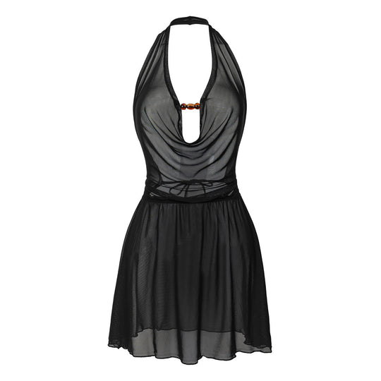 Damen Strandkleid mit tiefem V-Ausschnitt und raffiniertem Knoten EB