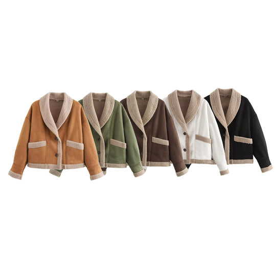 Damen kuschelige Blazerjacke im Teddy-Look mit praktischem Taschen EB