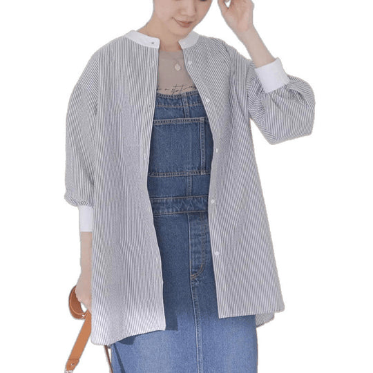 Damen gestreiftes oversized Button-Up Shirt EB