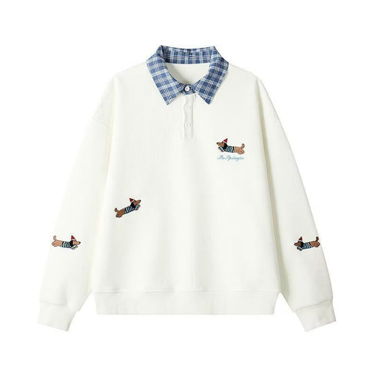 Damen Pullover mit stilvollem Karomuster und tierischem Motiv EB