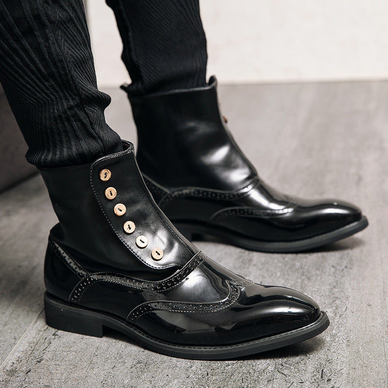Damen elegante Lackleder Stiefeletten mit modischen Knöpfen EB