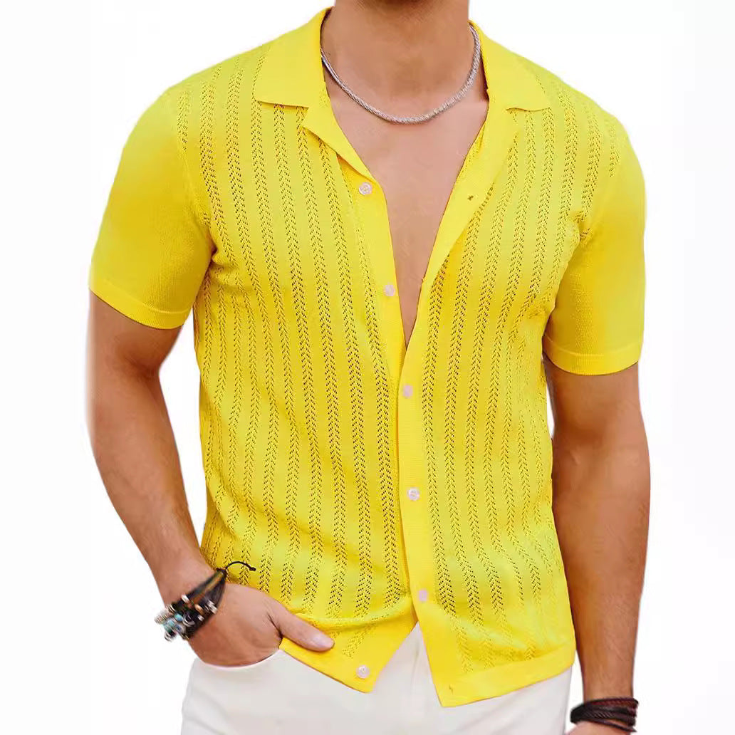 Herren Kurzarm Strickhemd mit strukturiertem Design EB