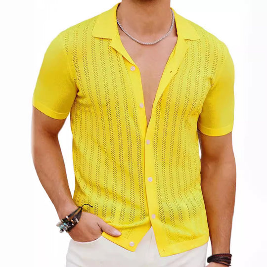 Herren Kurzarm Strickhemd mit strukturiertem Design EB