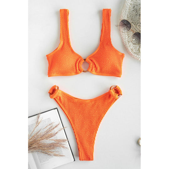 Damen Bikini mit ovalem Ringdetail und hohem Beinausschnitt EB