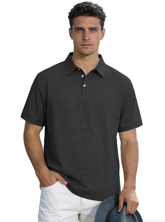 Herren nan legeres Kurzarm-Polo mit Hemdkragen, Kurzknopfleiste und strukturierter Baumwollmischung EB