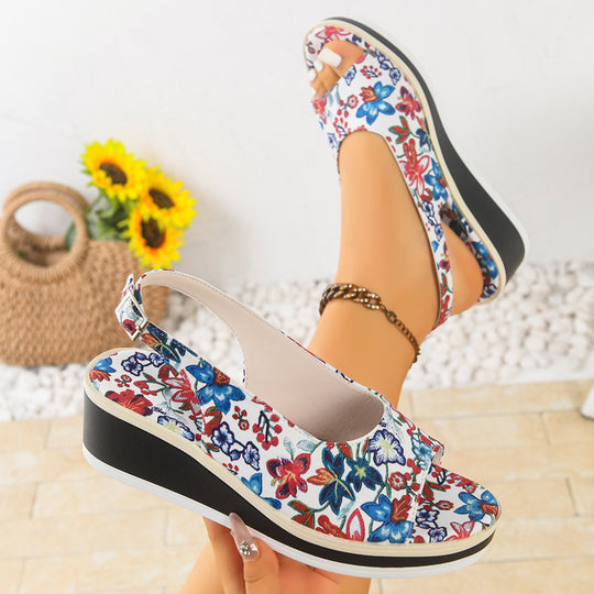 Damen Wedge-Sandalen mit floralen Akzenten und komfortablem Fußbett EB