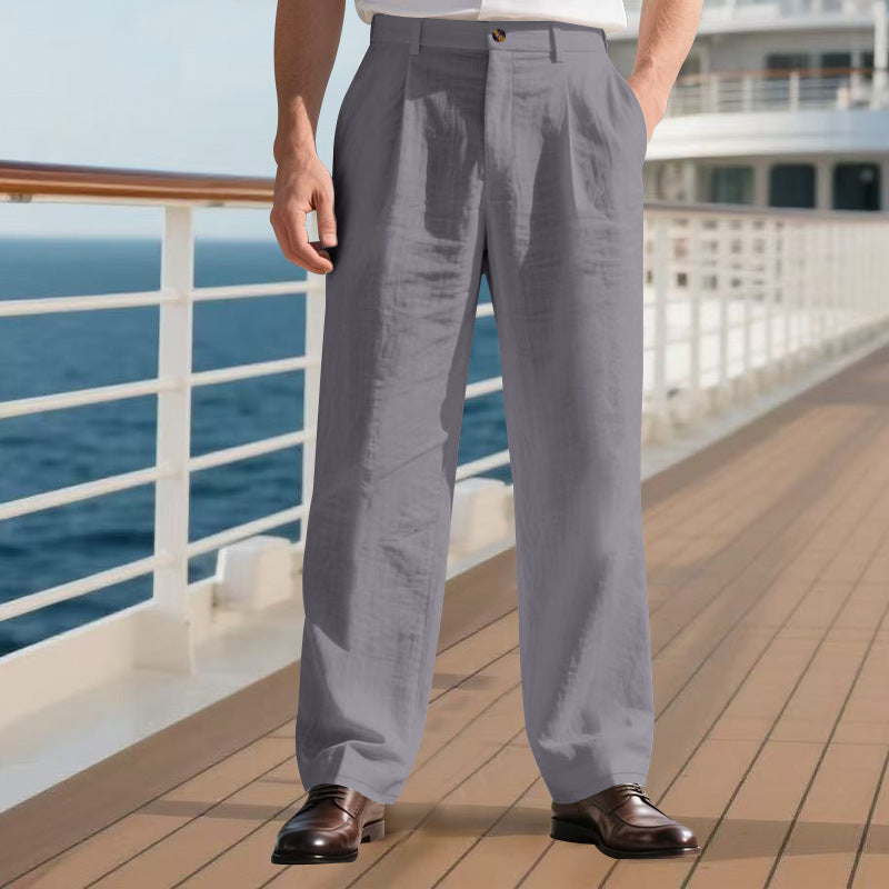 Herren nan weite Leinenhose mit Bundfalten, hohem Bund und Seitentaschen EB